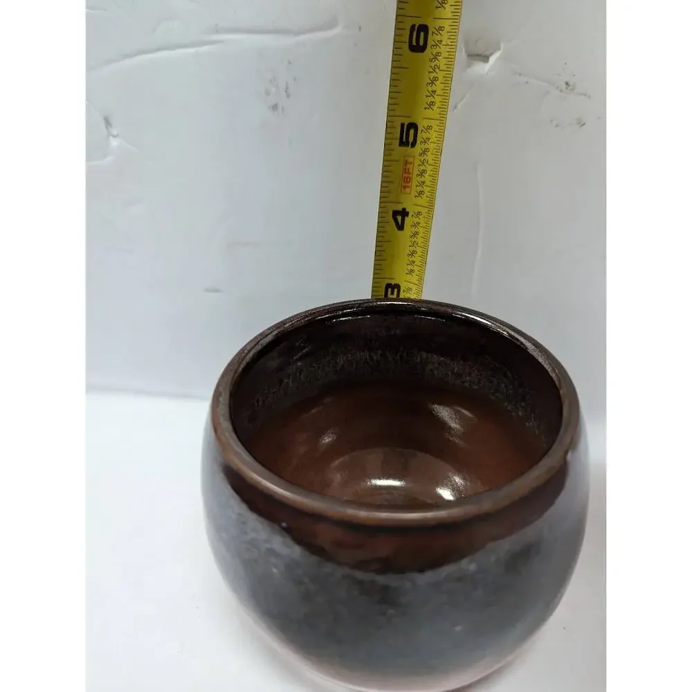 Ceramic Art Pottery Handmade Ice bucket with handles 2 tumbler cups Signed JEAN